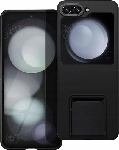 Futrollë telefoni Omni Samsung Galaxy Z Flip5, silikon, me këmbë mbajtëse, e zezë