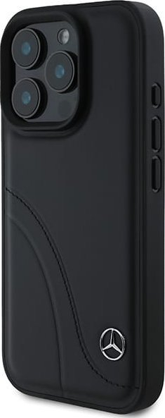 Mbulesë telefoni Mercedes Benz Curved Stitches për iPhone 16 Pro 6.3", lëkurë e zezë
