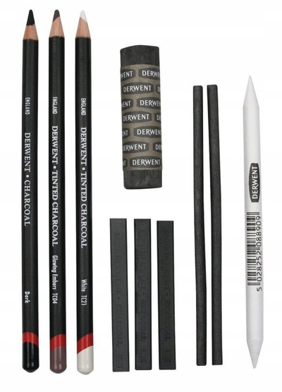 Set qymyr vizatimi Derwent Charcoal, komplet lapsa edhe shufra, për artistë, i zi