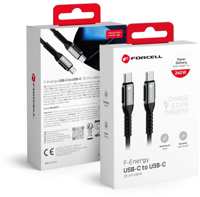 Kabllo USB Forcell F-ENERGY C263, Type C në Type C, 0.25m, 240W, e zezë