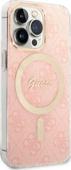 Set karikues me futrollë Guess GUBPP13XH4EACSP për iPhone 13 Pro Max, MagSafe, koleksioni 4G Print, rozë