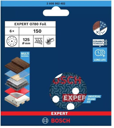 Disqe gërryese Bosch Expert O780, 125mm, granulim 150, set 6 copë