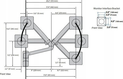 Mbajtëse muri për monitor Ergotron MXV Wall Monitor Arm 45-505-224, 20"-34", argjendtë