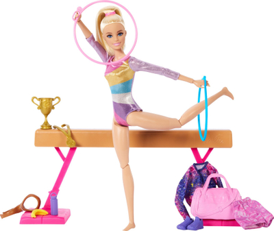 Kukull Barbie Gymnastics, set me gjëra shtesë, bjonde, shumëngjyrëshe