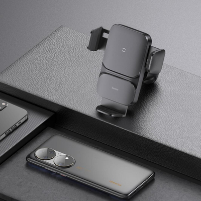 Mbajtëse telefoni për veturë Baseus Wisdom, karikim wireless 15W, montim në grilë ajri, e zezë