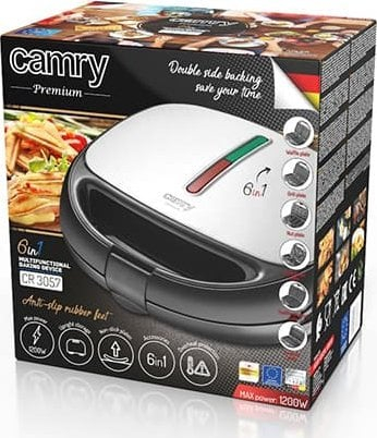 Toastier sanduiçi Camry CR 3057, 1200W, 6 në 1, i zi argjendtë