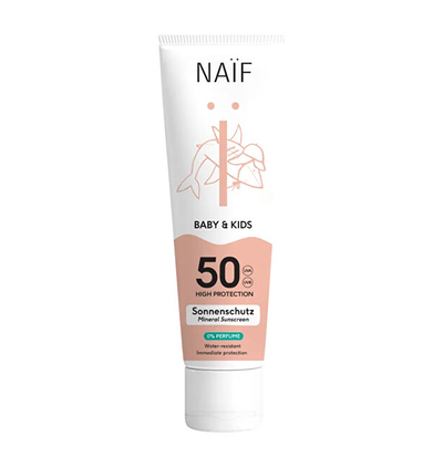 Krem mbrojtës ndaj diellit për fëmijë NAIF SPF50 Mineral Sunscreen 0% Perfume, 100 ml