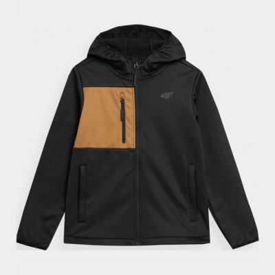 Xhaket softshell për çuna 4F 4FJSS23TSOFM041, me kapuç, 140 cm, e zezë