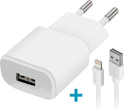 Karikues USB Forever 1A me kabllo Lightning, 1x USB, 1.2m, i bardhë