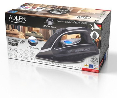Hekur me avull Adler AD 5054, 3000W, me pompë uji dhe LCD, i zi