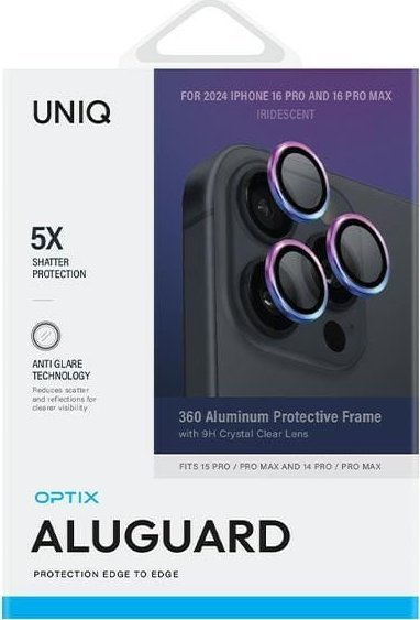 Mbrojtës alumini për kamera Uniq Optix, iPhone 16 Pro 6.3", 16 Pro Max, i zi