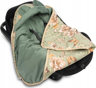 Mbështjellës për ulëse makine Sensillo Velvet Car Seat Wrap, material velvet, me lule, jeshil