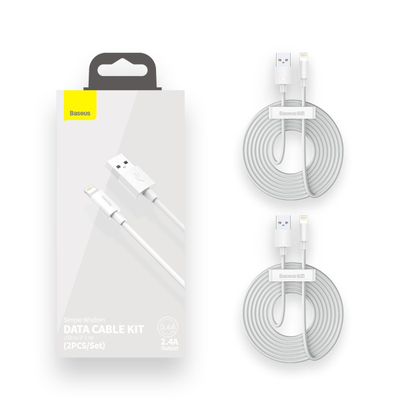 Set kabllosh të dhënash Baseus Simple Wisdom USB në Lightning 2.4A (2PCS/Set 1.5m i bardhë)