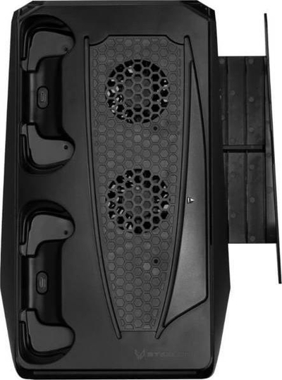 Stacion multifunksional SteelDigi Azure Crow për PS5, me ftohje me ventilatorë, karikues për dy pultet DualSense, i zi