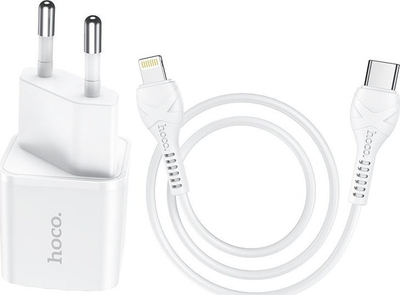 Karikues muri HOCO N10, USB-C PD 20W, kabllo USB-C në Lightning 1m, i bardhë