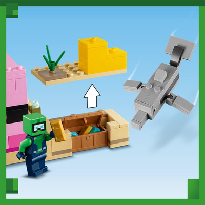 Lojëra ndërtime LEGO Minecraft Shpia Axolotl 21247, 242 copa, 7+ vjeç, rozë
