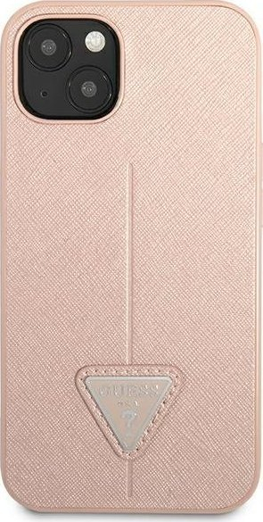 Mbrojtëse telefoni Guess Saffiano Triangle Logo për iPhone 14 Plus 6.7", kasë e fortë, rozë