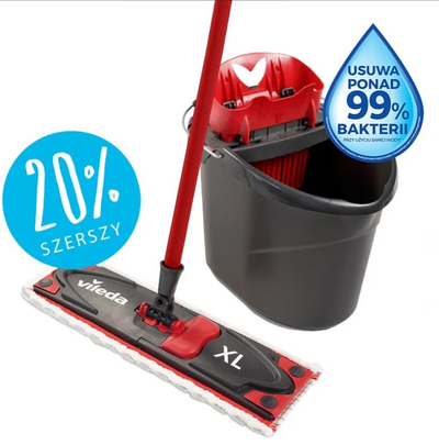 Set mop Vileda Ultramax XL, me kovë, 42 cm, e kuqe e bardhë