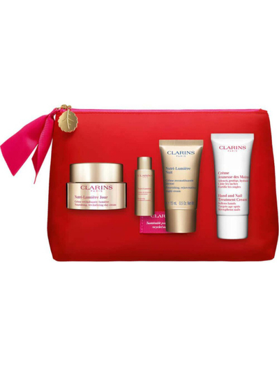 Set për kujdesin ndaj lëkurës Clarins Nutri-Lumiére Skin and Hand Care Gift Set, 5 elemente