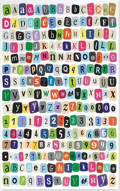 Stickers letre Titanum, 6 fletë, me shkronja edhe numra, 1362 copë