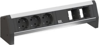 Prizë tavoline Bachmann, 3x Schuko, 2x module bosh, gri e zezë
