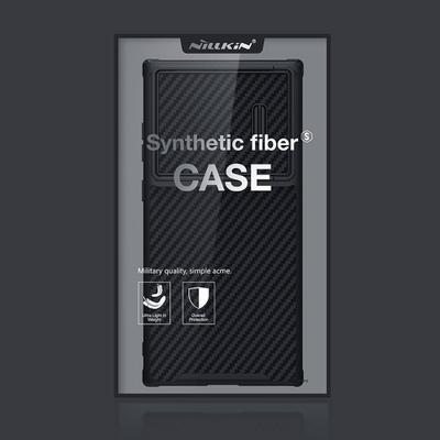 Mbulesë telefoni NILLKIN Synthetic Fiber S për Samsung Galaxy S22/S23 Ultra, kapak kamere me rrëshqitje, fibrë karboni, e zezë