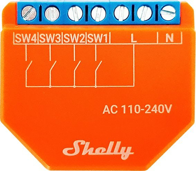 Modul smart Shelly Plus i4, 4 hyrje digjitale, Wi‑Fi dhe Bluetooth, portokalli