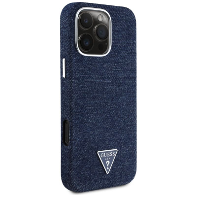 Маска за телефон Guess Denim Triangle Logo, MagSafe, за iPhone 16 Pro Max, сина