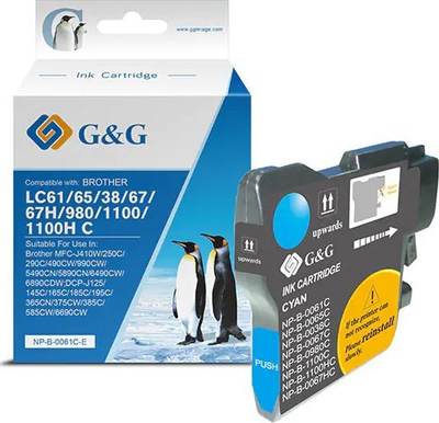 Patrona boje G&amp;G NP-B-0061C, për Brother LC-980C LC-1100C, cyan XXL