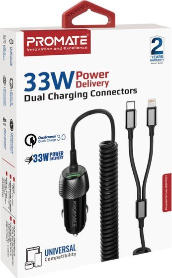 Karikues makine ProMate PowerDrive 33PDCI, 33W, USB C PD dhe USB A, i zi