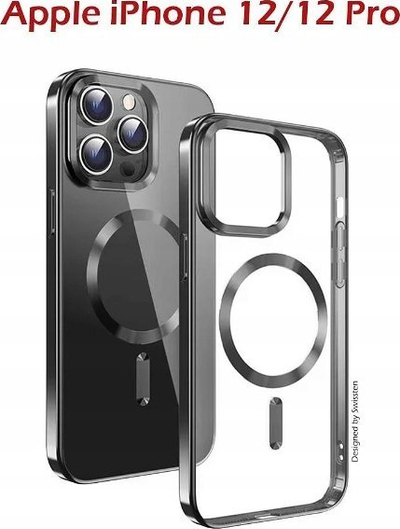 Këllëf telefoni Swissten Clear Jelly MagStick Metallic për iPhone 12/12 Pro, MagSafe, i zi