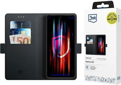 Këllëf portofol 3MK Wallet Case Realme C67, me mbajtëse, për karta, i zi