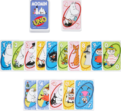 Lojë me letra Mattel UNO Moomin, për familje, 2 deri në 10 lojtarë