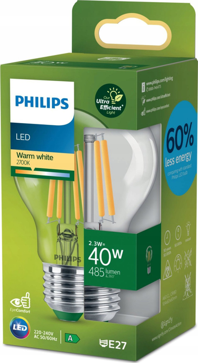 Llambë LED Philips 929003622701, E27, 2.3W 2700K, dritë e ngrohtë