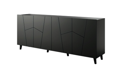 Kredencë Vitrail Sideboard, 200 cm, 4 dyer, e zezë mat