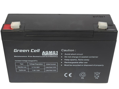 Bateri Green Cell AGM VRLA 6V 12Ah, pa mirëmbajtje, e zezë