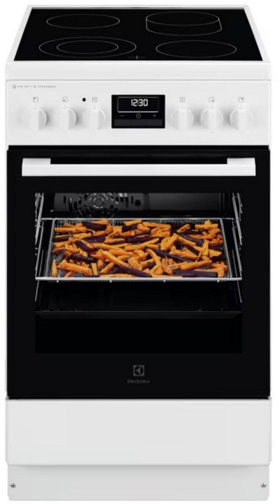 Shporet Electrolux LKR564277W SteamBake, furrë 58L, pianurë xham qeramik, e bardhë