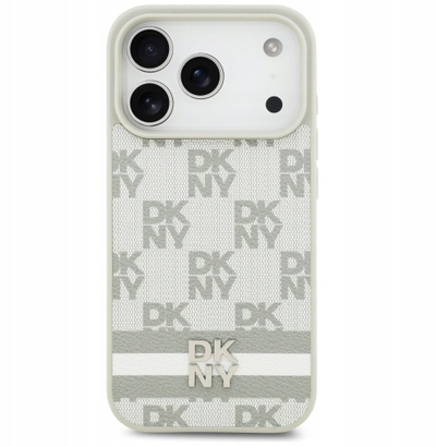Kapak telefoni DKNY Checkered, për iPhone 17 Pro, me vija të printuara, bezhë