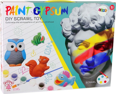 Set kreativ pikturimi Paint Gypsum Vehicles, figura gipsi me mjete transporti, bojëra edhe furça, shumëngjyrësh