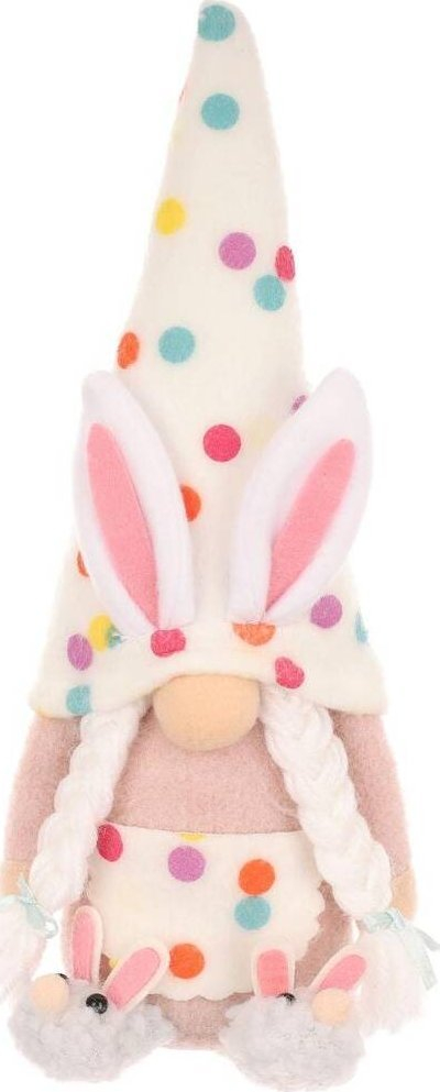 Figurinë për zbukurim Saska Gnome Bunny, 25cm, për pranverë dhe Pashkë, shumëngjyrëshe