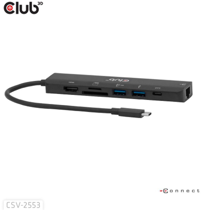 Hub USB C Club 3D 7 në 1, HDMI, shumëporte, gri