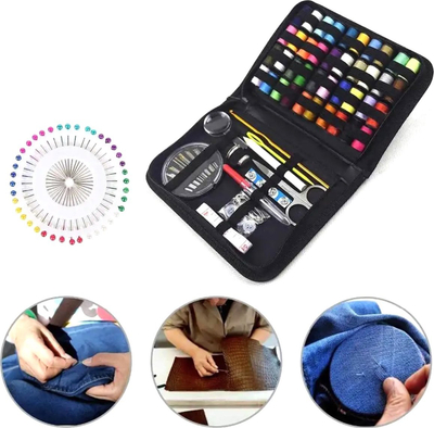 Set qepje Sewing Kit Threads XXL, 129 pjesë, në kuti me zinxhir, ngjyrë e zezë