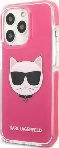 Kapak telefoni Karl Lagerfeld Choupette Head për iPhone 13 Pro / 13 6.1", kapak i fortë TPE, fuchsia