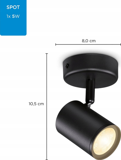 Spot tavani i zgjuar WiZ Imageo, Wi-Fi Bluetooth, 4.9W 345 lm, i zi