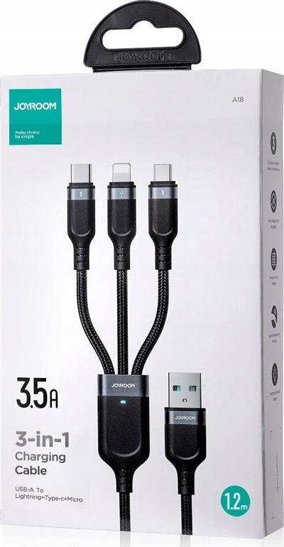Kabllo 3 në 1 Joyroom Multi Use Series S 1T3018A18, Lightning USB C Micro USB, 1.2m, gri