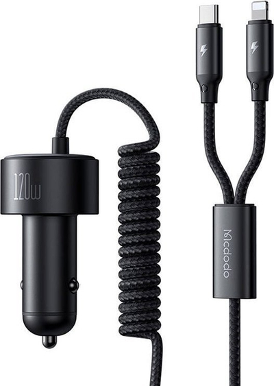 Karikues makinës Mcdodo CC-0370, 120W, kabllo tërheqëse USB-C Lightning, i zi