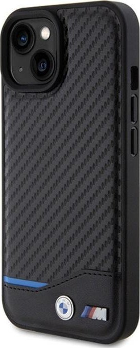 Mbulesë telefoni BMW Leather Carbon për iPhone 15 6.1", hardcase, e zezë