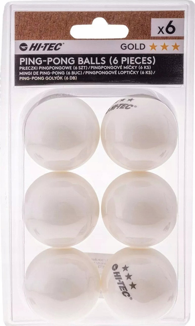 Topa ping pong Hi-tec Three Stars, set 6 copë, 40mm, të bardhë