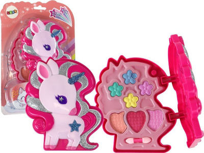 Set grim për kalamaj Unicorn, paletë sysh shumëngjyrëshe me furçë, rozë