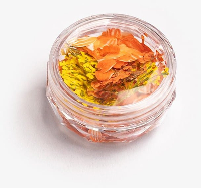 Dekor thonjsh Semilac Flower Flakes Golden Sunset, dekor i thatë, ari edhe portokalli